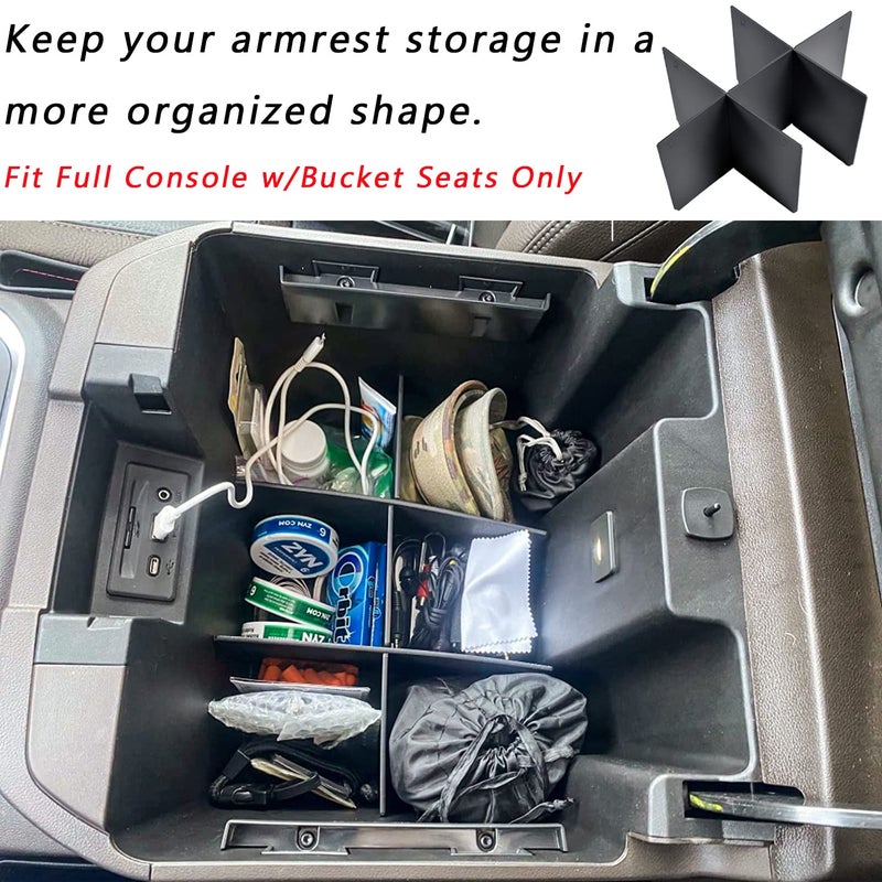 TACOBRO Center Console Organizer Dividers for 2019-2022 GMC Sierra/Chevy Silverado 1500 Accessories /2020-2023 Chevy Silverado/GMC Sierra 2500HD/3500HD, Fit Full Console w/Bucket Seats Only - Image 4